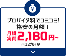 プロバイダ料でコミコミ!格安の月額！月額実質2,180円※12カ月間