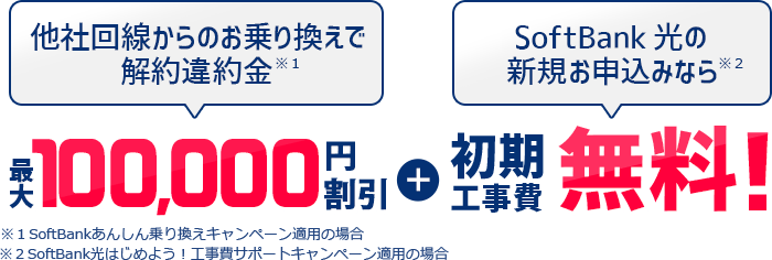 お乗り換えなら解約金最大100,000円割引・工事費負担！初期工事費無料！