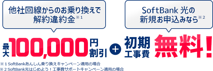 お乗り換えなら解約金最大100,000円割引・工事費負担!初期工事費無料!