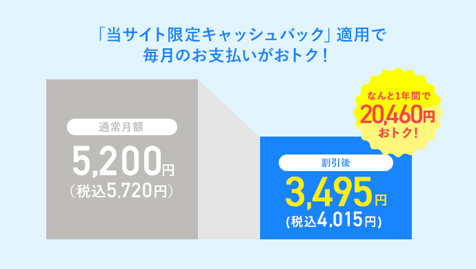 毎月のお支払いがおトク！